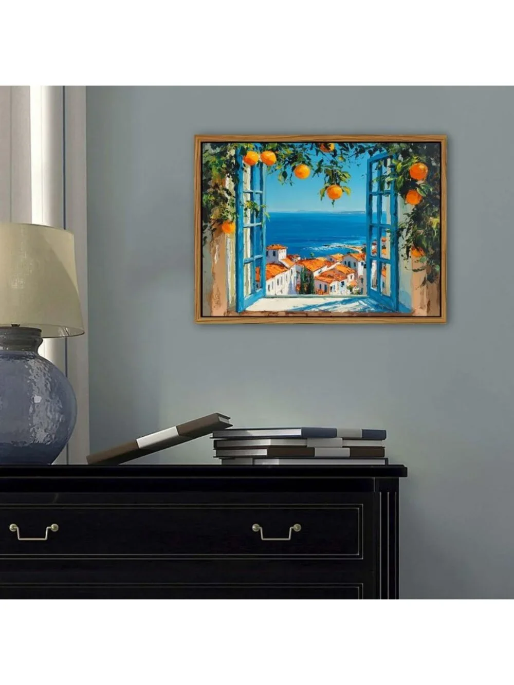 Coastal Blue Wall Art - Vintage Framed Seascape Decor for Living Room & Bedroom